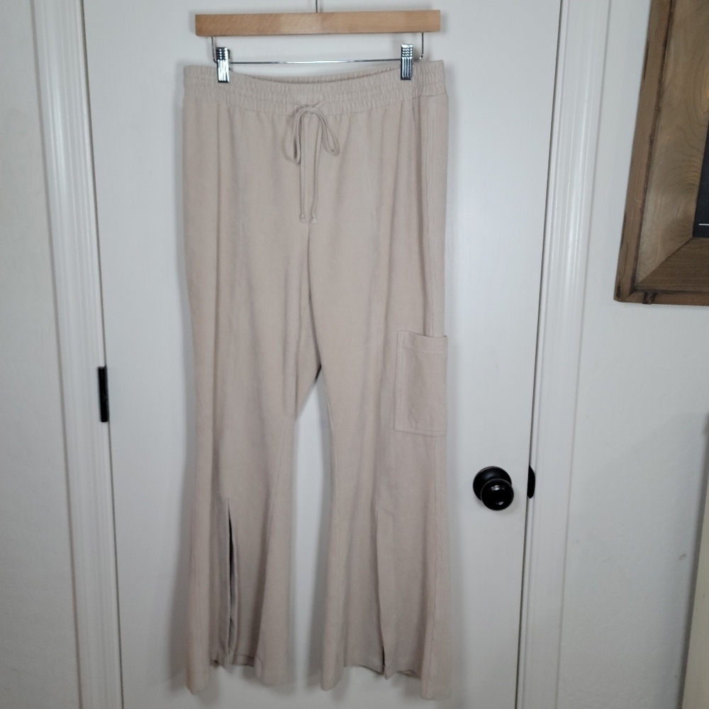 Anthropologie Daily Practice Drawstring Corduroy Wide Leg Slit Pants Size Medium